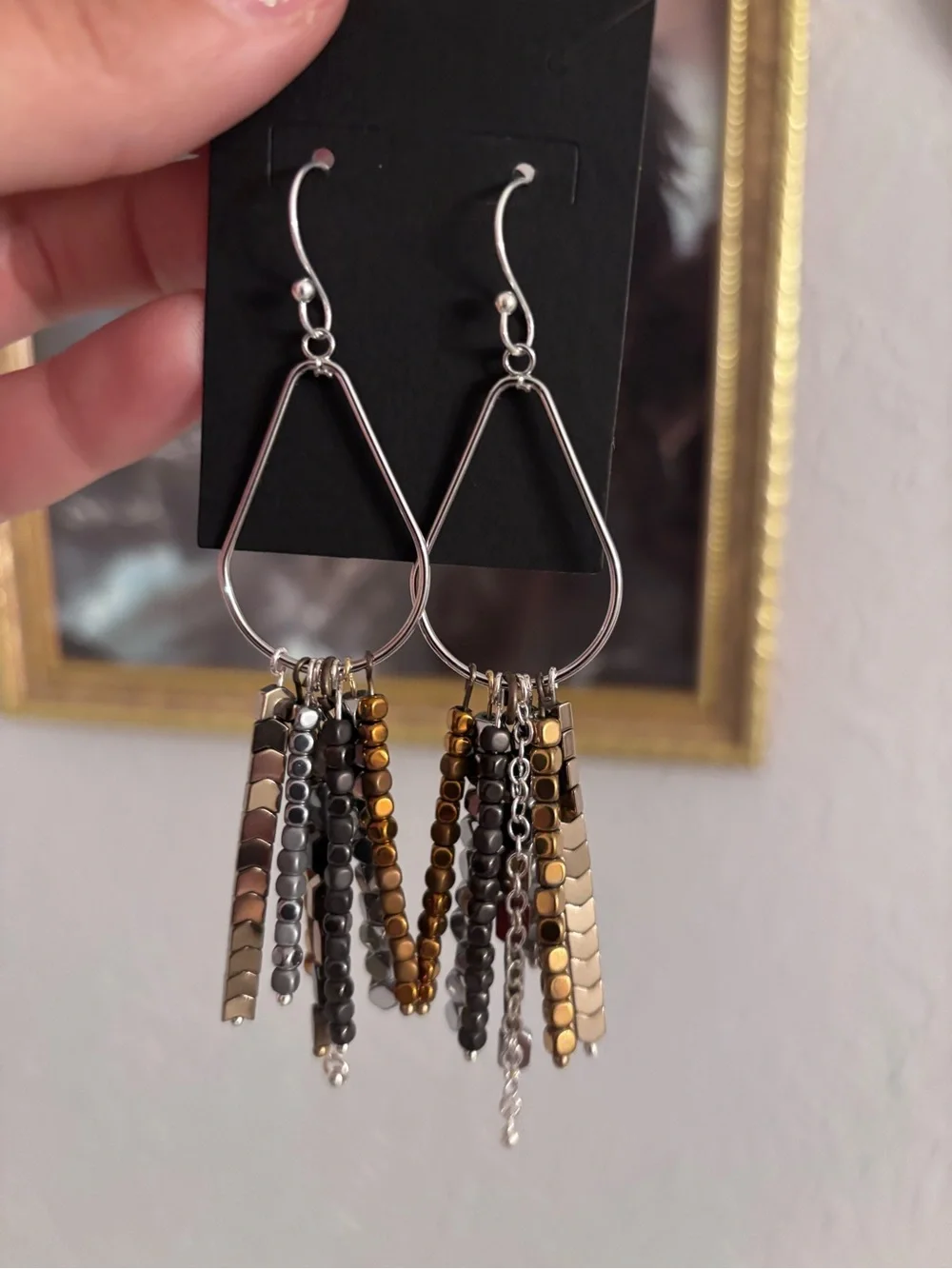 Multi-metal toned hematite Beaded Tassel Drop Earrings - Women's Jewelry